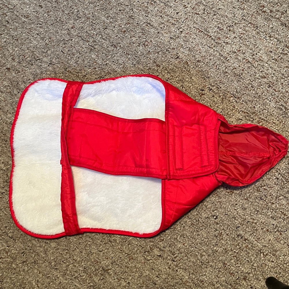 Red Quilted Dog Jacket Parka with attached hood Sz 16 - Picture 4 of 13